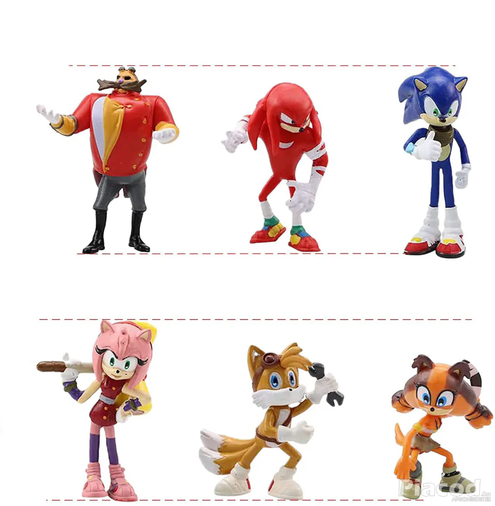 6 db-os Sonic a sündisznó jellegű figura szett Dr. Eggmannel