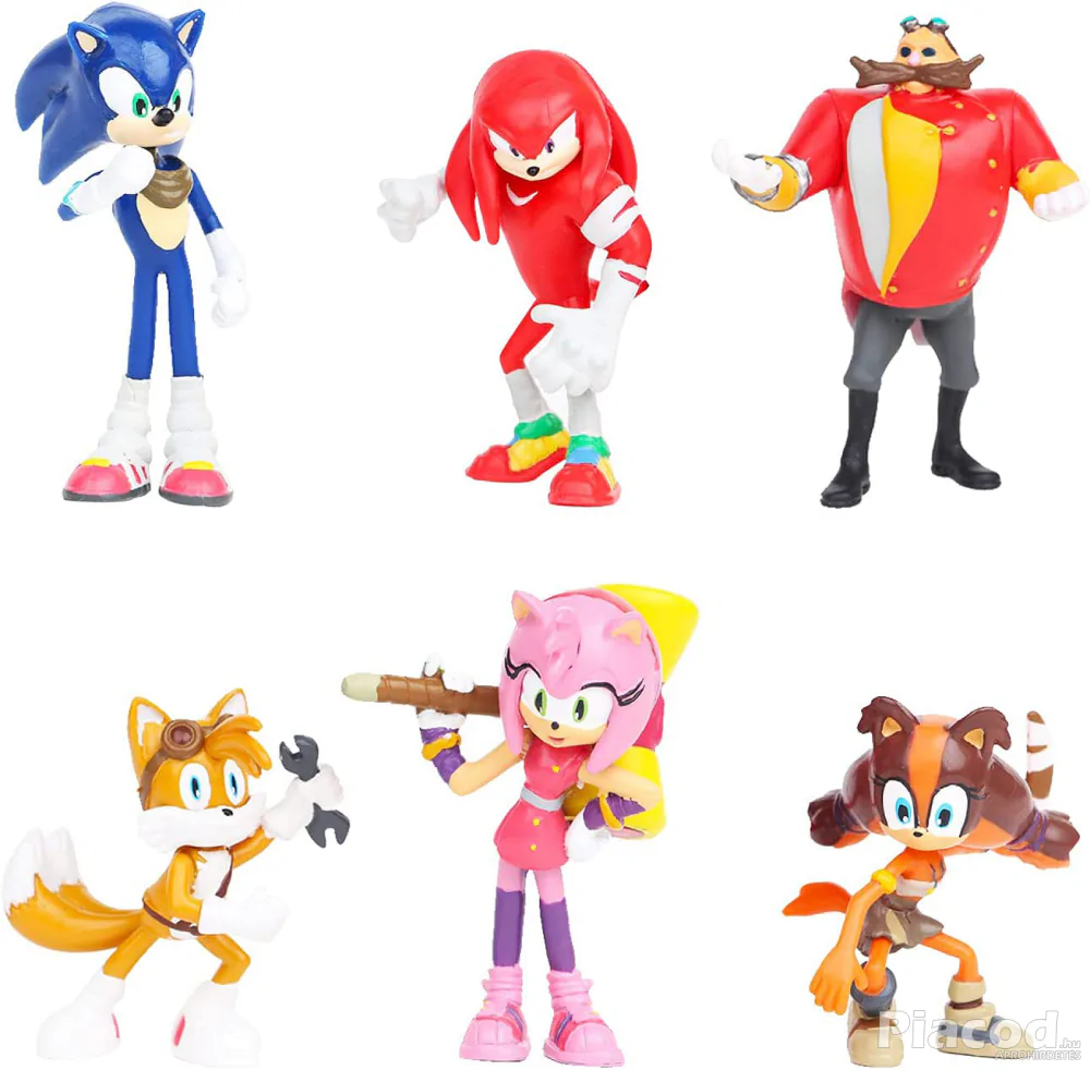 6 db-os Sonic a sündisznó jellegű figura szett Dr. Eggmannel