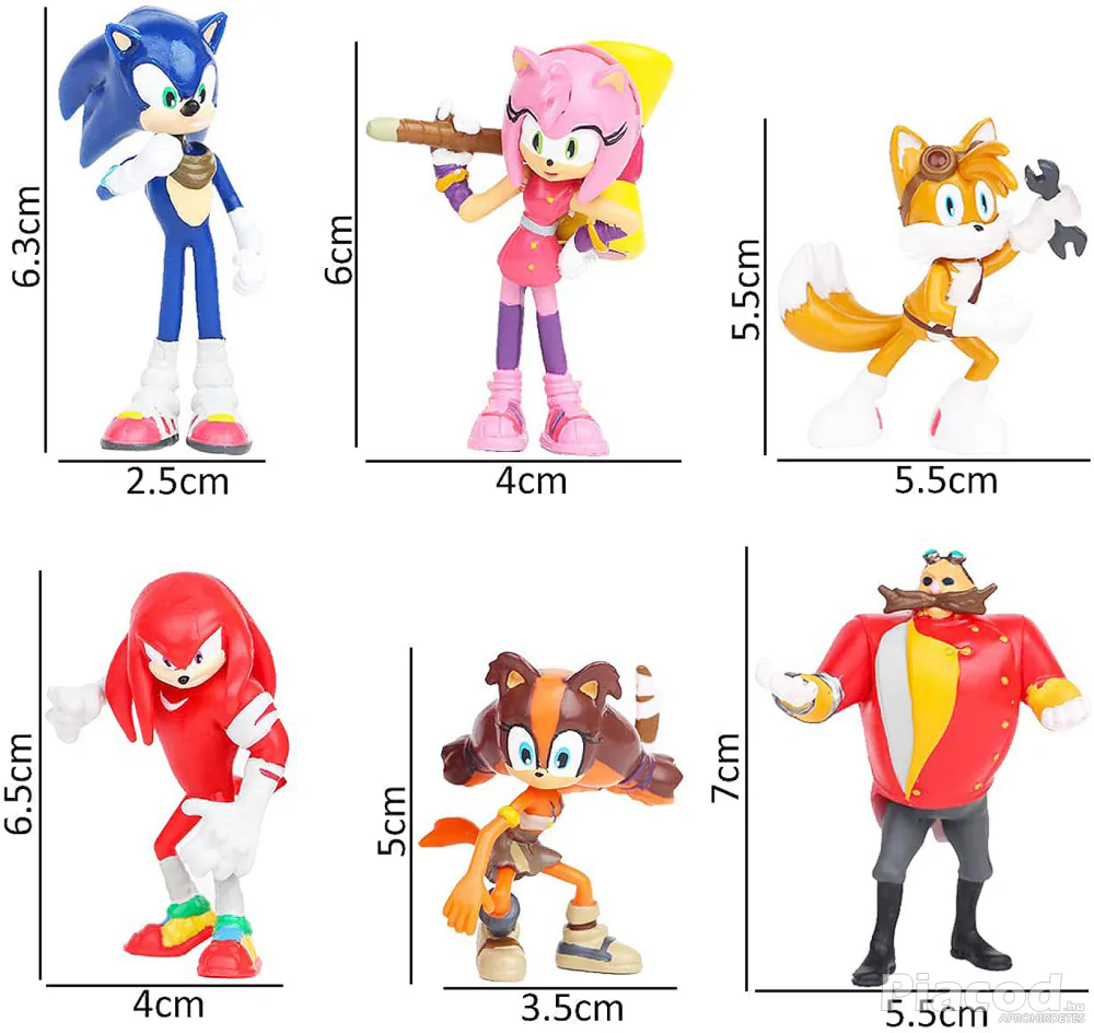 6 db-os Sonic a sündisznó jellegű figura szett Dr. Eggmannel