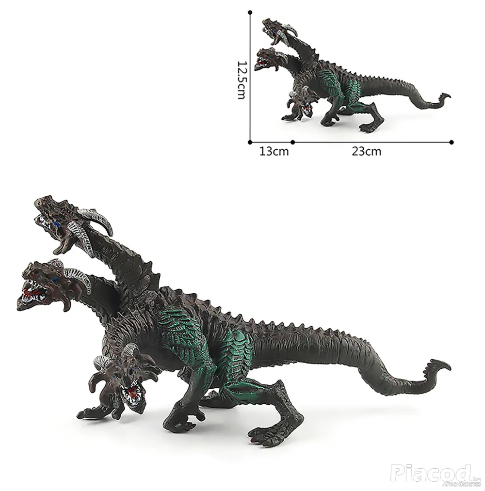 Három fejű fekete sárkány figura 20 cm