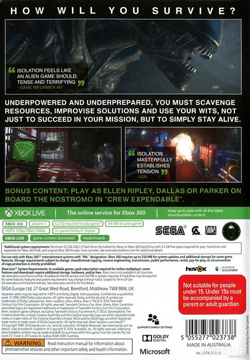 Alien Isolation - Nostromo edition Xbox360 lemezes játék
