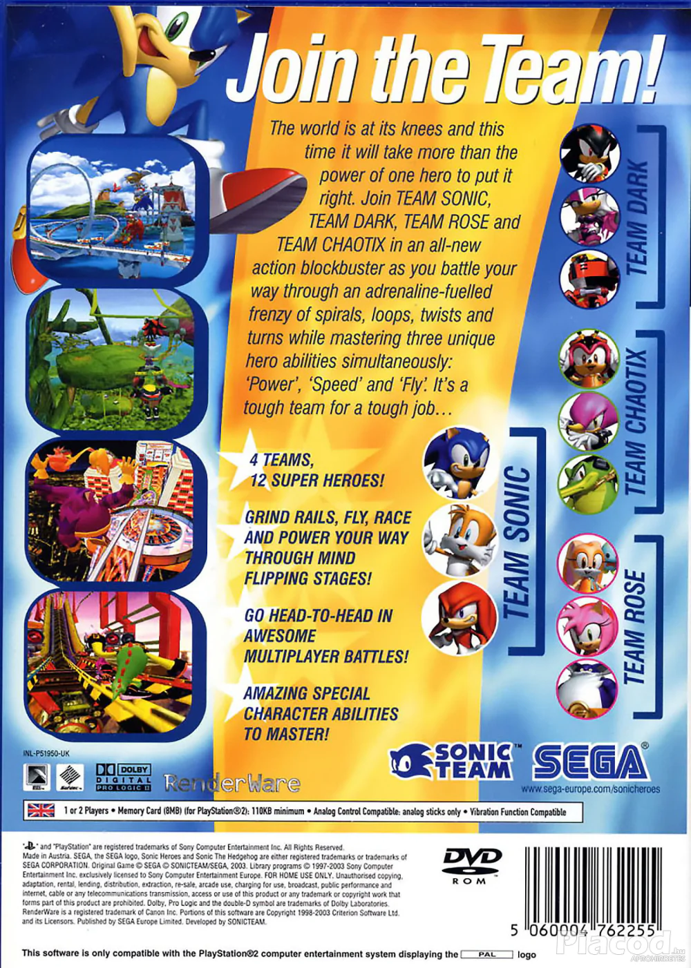 Sonic Heroes Ps2 lemezes játék PAL