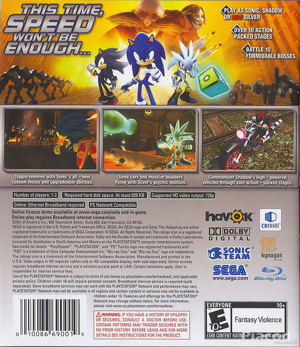 Sonic the hedgehog Ps3 lemezes játék