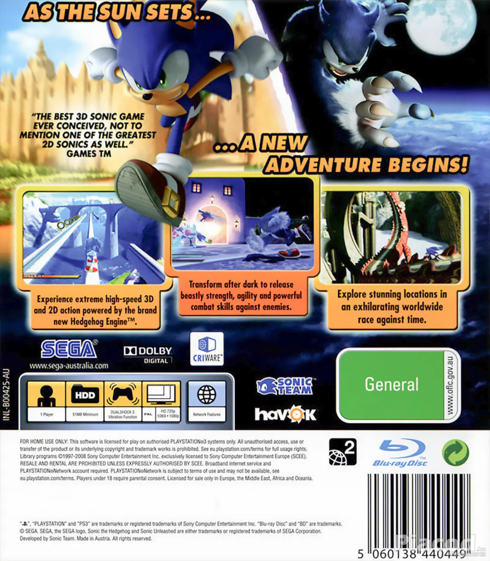 Sonic Unleashed Ps3 lemezes  játék
