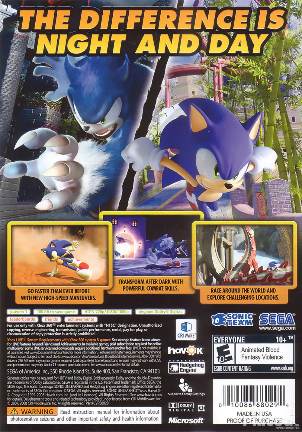 Sonic Unleashed Xbox 360 lemezes játék