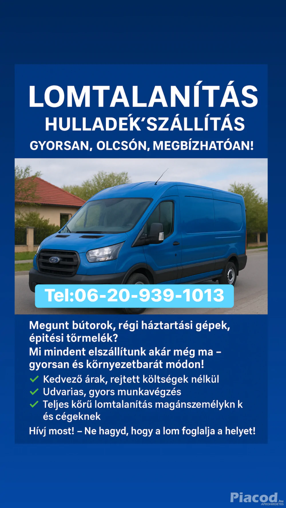 ️ Lomtalanítás – gyors, megbízható munka! Hívj most: 0620 939 1013