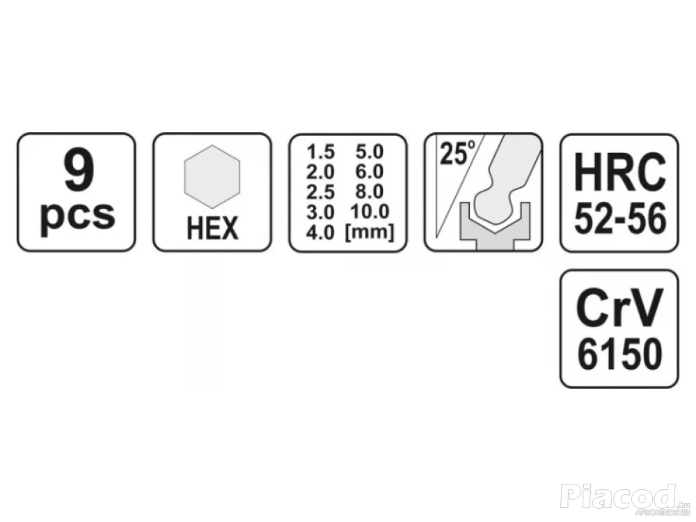 Gömbfejű imbuszkulcs készlet 9 részes, 1,5–10 mm, CrV acél – YATO YT-0505