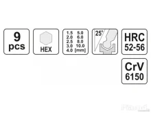 Gömbfejű imbuszkulcs készlet 9 részes, 1,5–10 mm, CrV acél – YATO YT-0505