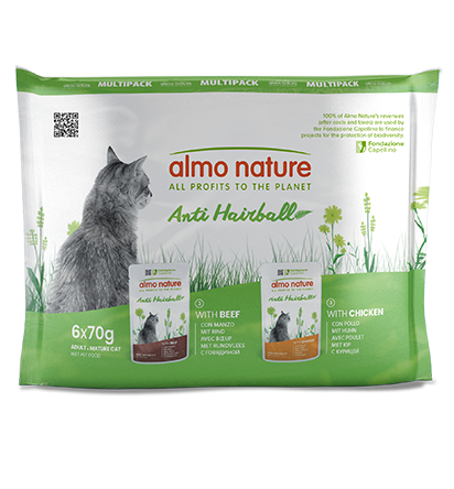 ALMO NATURE FUNCTIONAL CAT MULTI PACK 6X70g X 10 ANTI-HAIRBALL WITH BEEF AND ANTI-HAIRBALL WITH CHICKEN