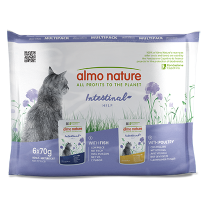 ALMO NATURE FUNCTIONAL CAT MULTI PACK 6X70g X 10 INTESTINAL HELP WITH FISH AND INTESTINAL HELP WITH POULTRY