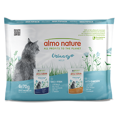 ALMO NATURE FUNCTIONAL CAT MULTI PACK 6X70g X 10 URINARY HELP WITH FISH AND URINARY HELP WITH CHICKEN