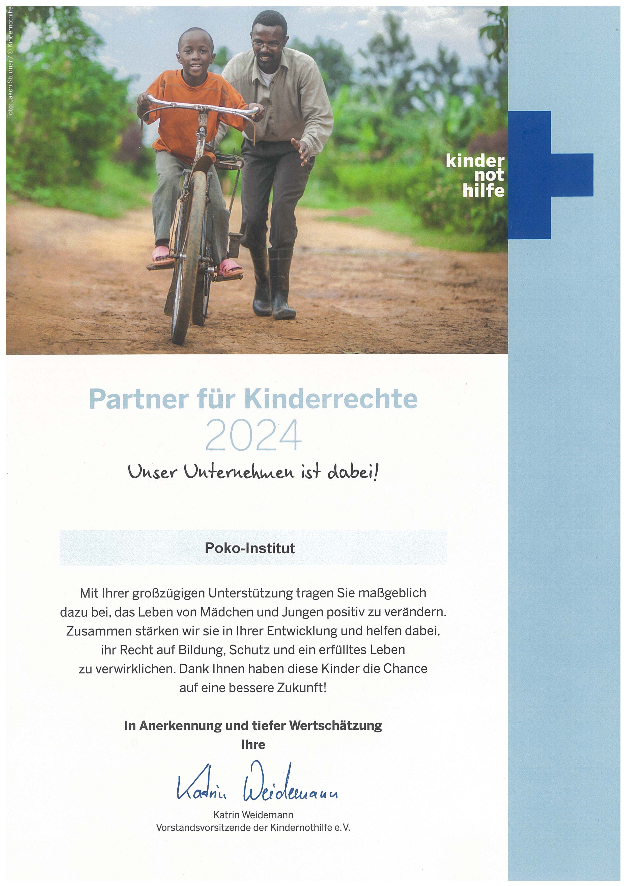 Urkunde für die Spende an die Kindernothilfe- Vielen Dank an unserer Teilnehmer