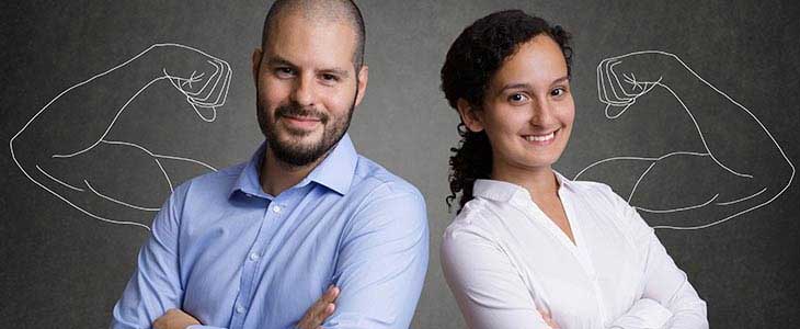 730x300 Frau und Mann mit gezeichnetem Muskelarm