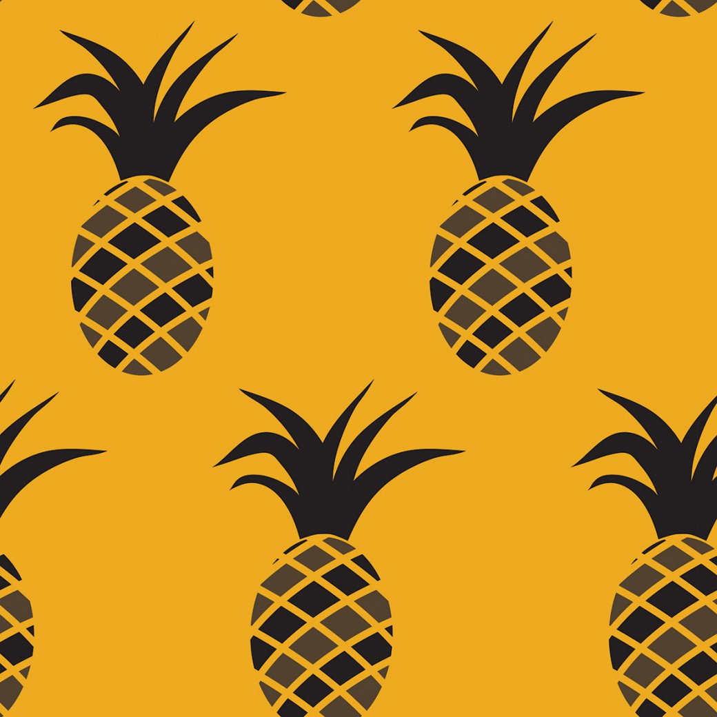 Fekete ananászok sárga alapon design egyedi szublimált textil méteráruhoz