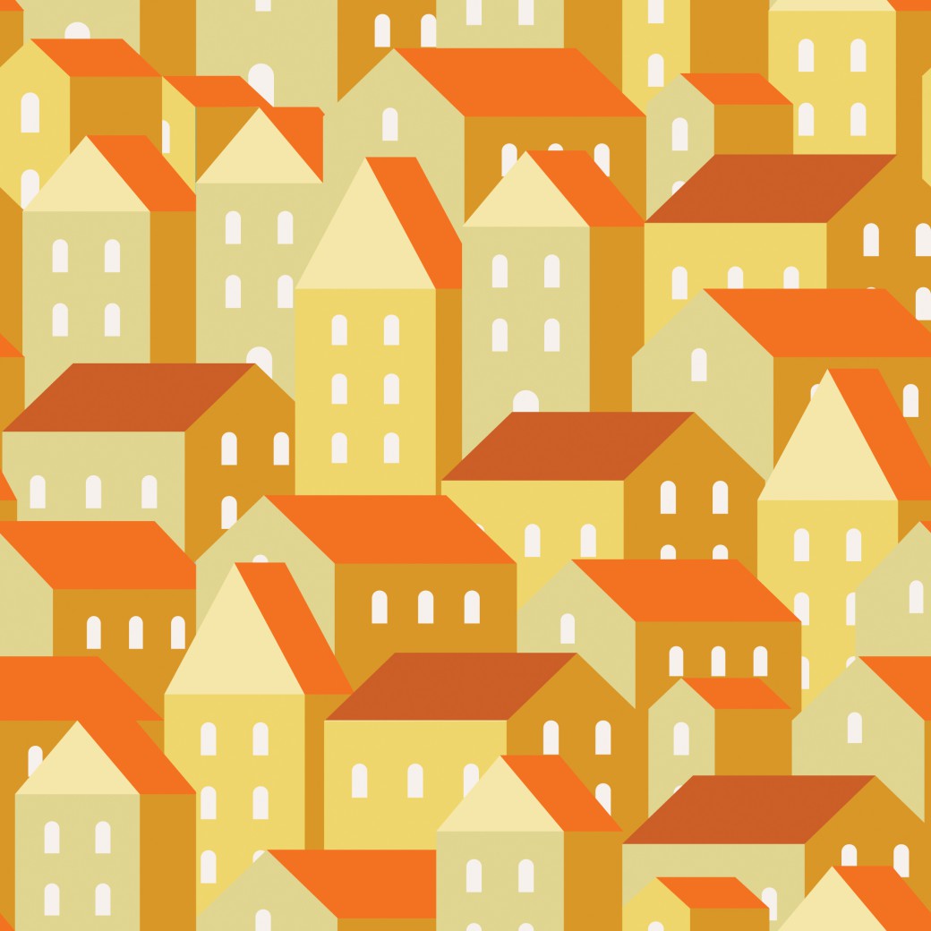 Sárga házak design egyedi szublimált textil méteráruhoz Sárga házak design egyedi szublimált textil méteráruhoz