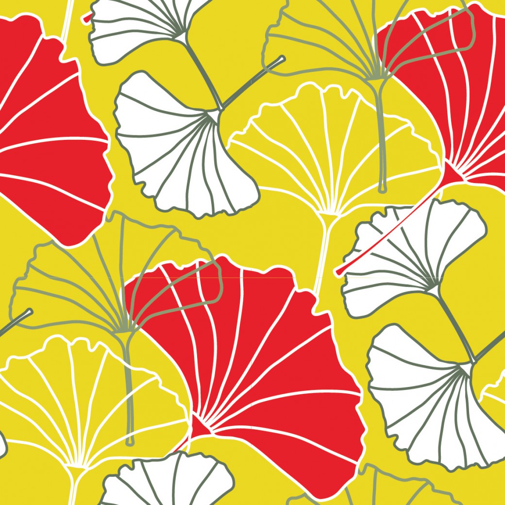 Okker ginkgo design egyedi szublimált textil méteráruhoz