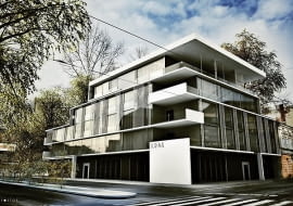 Projekt koncepcyjny zabudowy mieszkaniowej na skrzyżowaniu ulic Kopernika i Łąkowej w Łodzi.