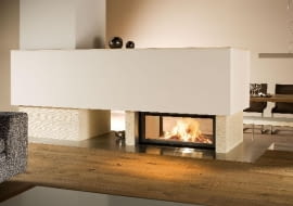 Nowoczesna obudowa kominka z dwustronna wizją ognia