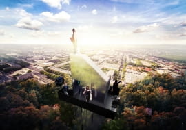 Wieża widokowa w Mielcu zwieńczona figurą Matki Boskiej