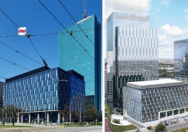 Z lewej: Intraco obecnie. Z prawej: wizualizacja nowego wieżowca