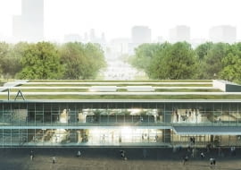 Projekt koncepcyjny pawilonu Emilia po przeniesieniu obiektu na skraj Parku Świętokrzyskiego