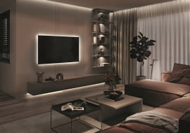 Podświetlenie kącika telewizyjnego to nie tylko dekoracyjny efekt – podczas oglądania telewizji nasze oko mniej się męczy, gdy otoczenie jest jasne.