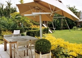 Zdrowiej dla duszy i ciała będzie, gdy na naszych balkonach, zamiast kół anten satelitarnych, zagoszczą kolorowe parasole. W czasie suszy skutecznie pochłoną promieniowanie UV, w czasie deszczu ochronią nasze fryzury. A że lato nie szczędzi nam i słońca, i opadów - taka podwójna ochrona i osłona i dla nas, i dla roślin wydaje się nieodzowna. Paraflex duoflex, dwie czasze, aluminium, 190x190 cm, www.parasole.waw.pl