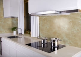 Minimalistic white kitchen with two sauce pans
