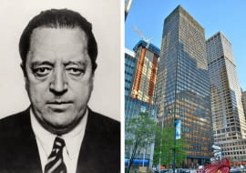 Z lewej: Mies van der Rohe; z prawej: Seagram Building na Manhattanie
