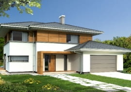 Dom z zadaszonym tarasem - widok od strony wejścia