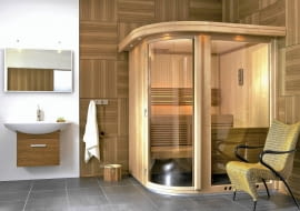 <B>Oczyszcza i wzmacnia organizm, poprawia krążenie krwi, relaksuje i uodparnia. Zalet sauny nie da się przecenić - w końcu całe pokolenia Finów nie mogą się mylić.</B> <BR >SAUNA Space Vision, olcha i osika; od 175 x 180 cm, wys. 203 cm, od 37 500 zł, Tylö/Koperfam
