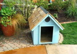 M-2 dla psa. Dzięki oknu wyciętemu pod dachem (nad wejściem) pies może podziwiać świat stojąc na czterech łapach.