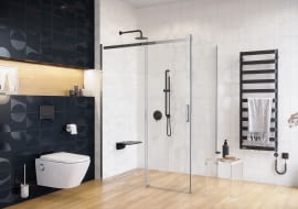 Grzejnik łazienkowy Meteor 11 kolor czarny mat, odpływ liniowy Stilio