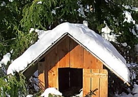 17.02.2003 KAMIENCZYK STARE LAKI ZIMA SNIEG BUDA DLA PSA FOT. PAWEL SLOMCZYNSKI / AGENCJA GAZETA