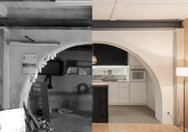 Mieszkanie w dawnym warsztacie stolarskim w Lizbonie. Przed i po.