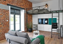 BUWAGA ! PONOWNA PUBLIKACJA WYLACZNIE ZA ZGODA WLASCICIELI WROCLAW , MIESZKANIE - KAWALERKA , STYL INDUSTRIALNY , WNETRZE , ANTRESOLA , MEBLE , TELEWIZOR PLASKIPROJEKT WNETRZA MALGORZATA CHABZDA / NOWA PAPIERNIASTYLIZACJA KATARZYNA MITKIEWICZFOT. MICHAL SKORUPSKIPUBLIKACJA CZTERY KATY NR 1 (292) - 1 2016