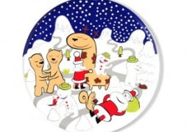 Przyszło nam do głowy, by zaprosić w tym roku na święta gwiazdki, choinki i Mikołajów. Nie do stołu, tylko na... <br /> ŚWIĘTA. Talerz na ciasto, kamionka, 176 zł, Alessi