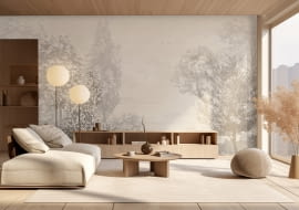 Costa - beige - tapeta do salonu z graficznym motywem natury - delikatny pejzaż