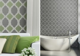 WNĘTRZA - WZORY. Zależnie od koloru, jaki wybierzemy, wzór będzie delikatny, dyskretny albo mocny, dominujący. Ścianę można okleić gotową tapetą z wzorem albo pomalować, używając szablonu.