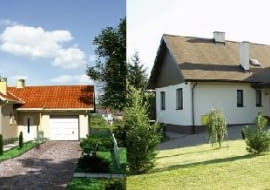 Budynek składający się z dwóch prostych skrzydeł pilnie odwzorowuje wizualizację. W rzeczywistości oprawa domu zyskała skromniejszy i spokojniejszy wygląd poprzez zastosowanie dwukolorowych materiałów budowlanych w dwóch kolorach - beżowym i ciemnobrązowym.