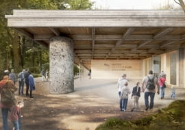 Pawilon ekspozycyjny Muzeum Archeologicznego w Biskupinie - strefa wejścia. Proj. Prolog