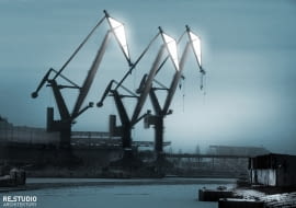 Rewitalizacja żurawi postoczniowych. Koncepcja przygotowana przez biuro Restudio Architektury