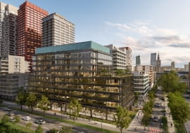 Towarowa22 -widok na biurowiec i apartamentowiec od ul. Towarowej
