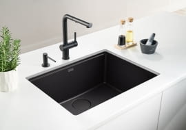 Franke zlewozmywak Maris kolor czarny mat  z czarnymi detalami.