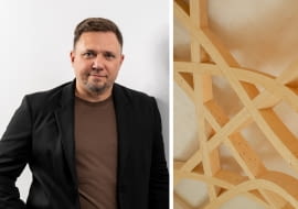 Z lewej: arch. Maciejem Zuber; z prawej: drewno klejone krzyżowo