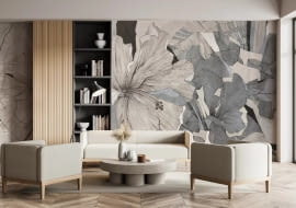 HIBISCUS - blue - tapeta w wielkie kwiaty do salonu lub sypialni