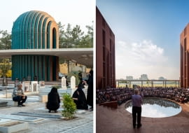 Fot. z lewej: Grobowiec Shafagh w Ardakan; Fot. z prawej: Akademia im. Agi Chana w Dhace