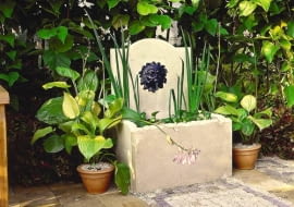 ONE TIME USE ONLY DO JEDNORAZOWEGO UZYCIA FONTANNA RZEZBA MASZKARON FUNKIA HOSTA FOT. MAGDALENA TOMZYNSKA PUBLIKACJA OGRODY NR 5 (85) - 5.2006