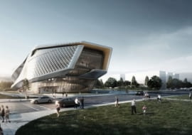 Wizualizacja Muzeum w Dalian. Widok za dnia.