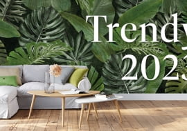 1. Mural egzotyczne liście 400 x 280 cm 599.00 zł 2. Poduszka Leya beżowa i szara 49.90 zł/szt 3. Poduszka z guzikiem Vintage 35.50 zł 4. Panele podłogowe dąb Tanganika 89.99 zł/m2